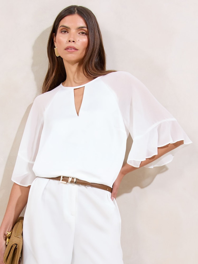 Lipsy Chiffon Satin Mix Flute Sleeve Top - Imagem 1 de 4