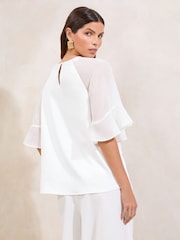 Lipsy Chiffon Satin Mix Flute Sleeve Top - Imagem 4 de 4