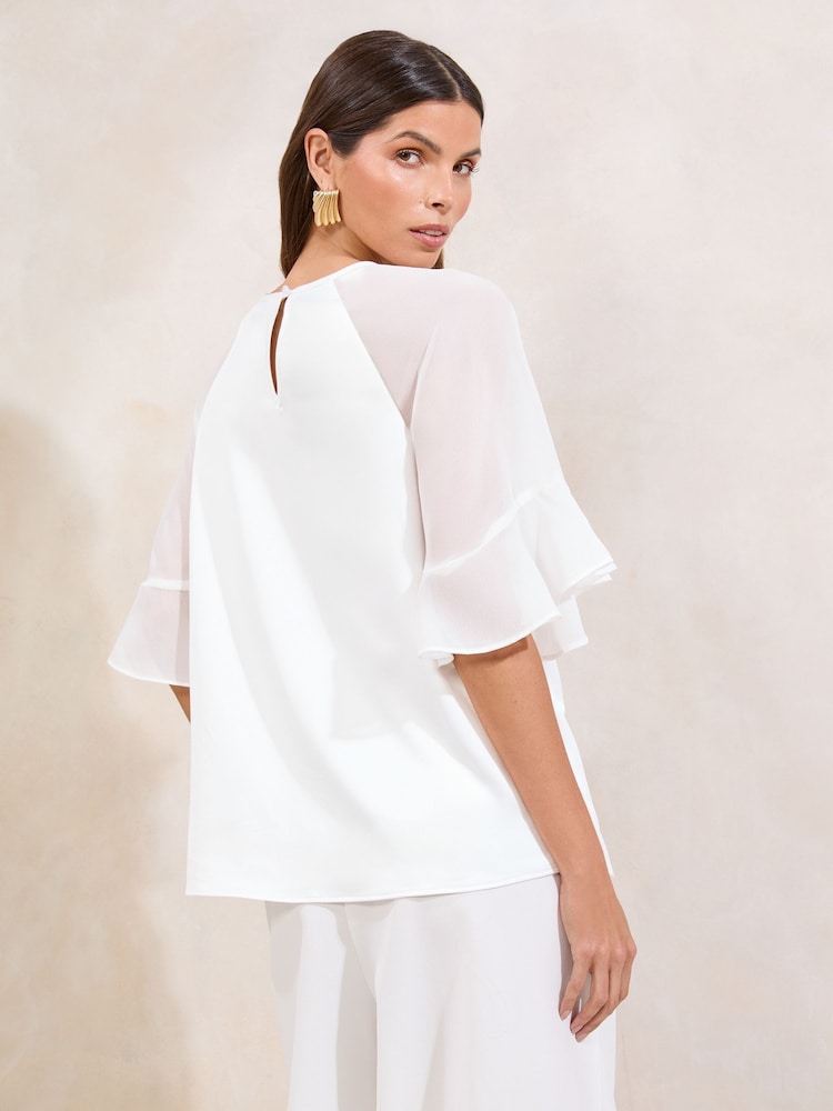 Lipsy Chiffon Satin Mix Flute Sleeve Top - Imagem 4 de 4