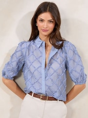 Lipsy Blue 3D Fabric Puff Sleeve Shirt - Image 1 of 4