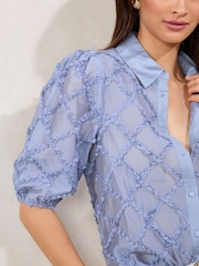 Lipsy Blue 3D Fabric Puff Sleeve Shirt - Image 2 of 4