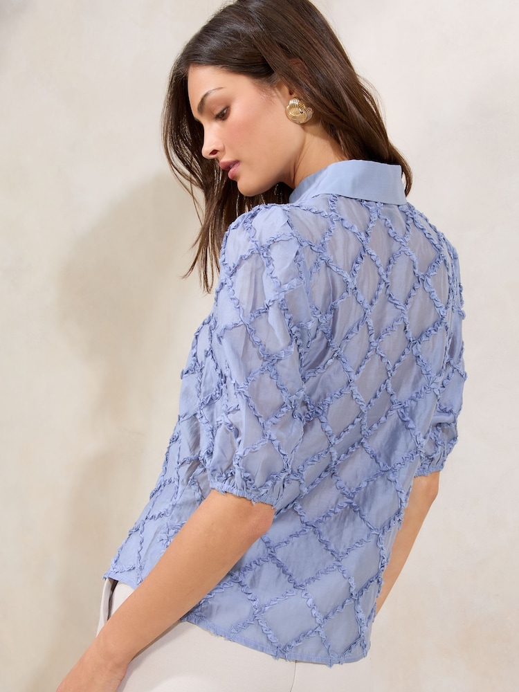 Lipsy Blue 3D Fabric Puff Sleeve Shirt - Image 4 of 4