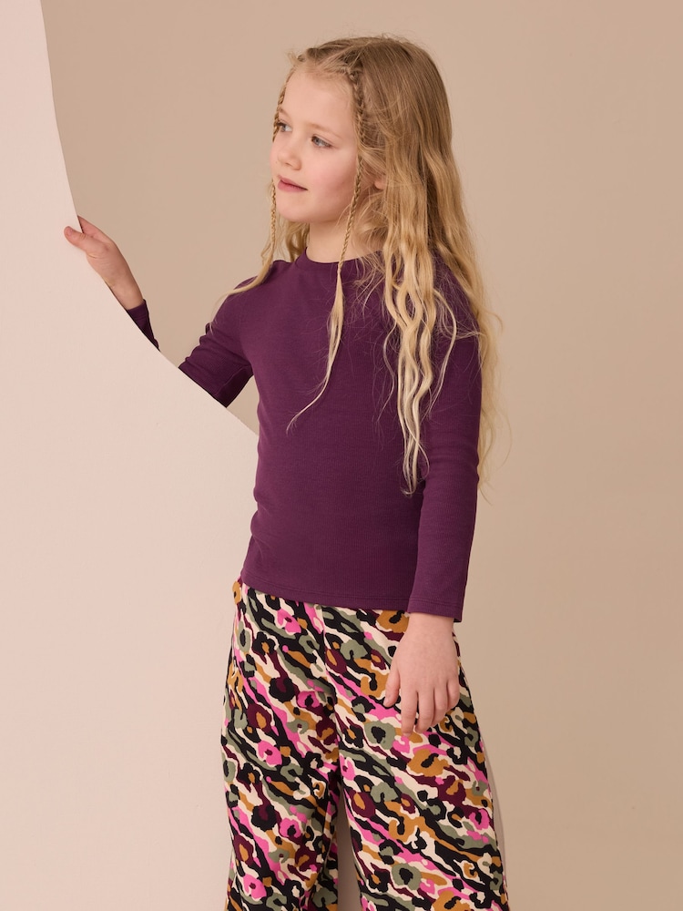Purple Long Sleeve Ribbed Top (3-16yrs) - Image 1 of 3