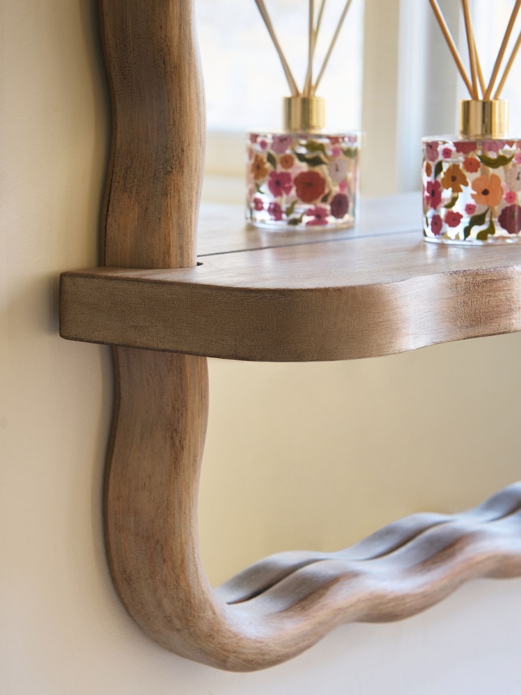 Natural Wavy Pine Wood Shelf Bathroom Wall Mirror - Image 2 of 4 Natural Wavy Pine Wood Shelf Bathroom Wall Mirror - Image 2 of 4