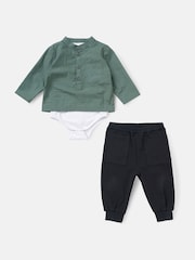 Angel & Rocket Green Hartley 100% Cotton Woven Shirt Bodice with Trousers Set - Image 4 of 6