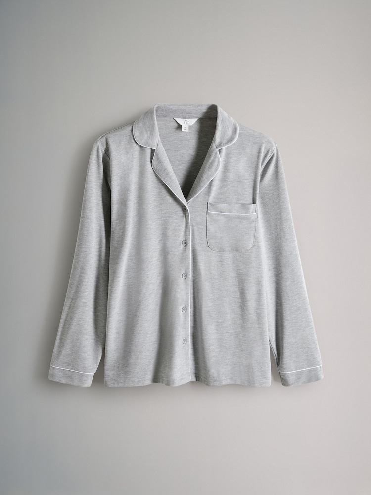 The Set 2 Pack Viscose Blend Button Through Long Pyjamas with Piping - صورة 2 من 8 The Set 2 Pack Viscose Blend Button Through Long Pyjamas with Piping - صورة 2 من 8