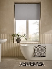 Black/White Ready Made Bathroom Blackout Tile Geo Print Roller Blind - Image 1 of 4