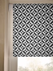 Black/White Ready Made Bathroom Blackout Tile Geo Print Roller Blind - Image 4 of 4