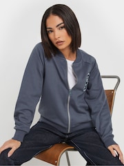 PixieGirl Petite Blue Embroidered Sweat Bomber Jacket - Image 2 of 6