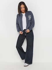 PixieGirl Petite Blue Embroidered Sweat Bomber Jacket - Image 3 of 6