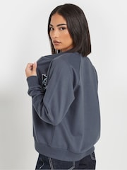 PixieGirl Petite Blue Embroidered Sweat Bomber Jacket - Image 4 of 6