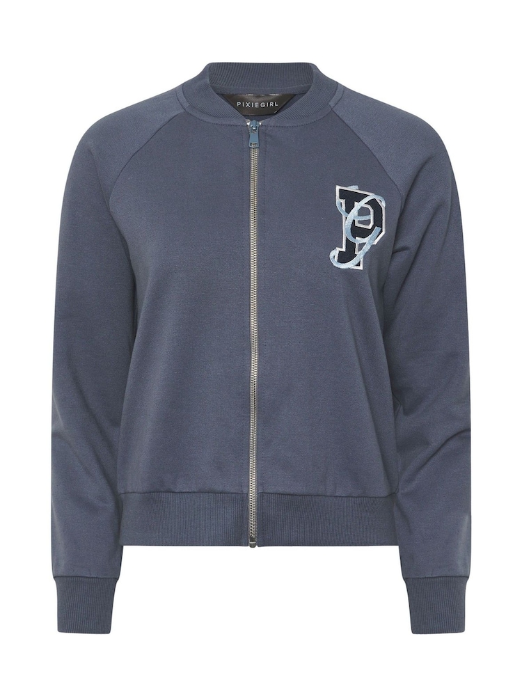 PixieGirl Petite Blue Embroidered Sweat Bomber Jacket - Image 6 of 6 PixieGirl Petite Blue Embroidered Sweat Bomber Jacket - Image 6 of 6