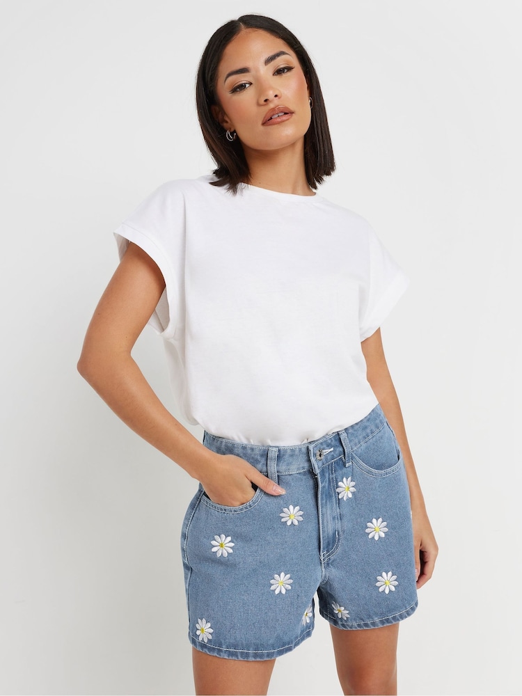 PixieGirl Petite Blue Daisy Shorts - Image 1 of 5