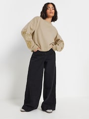 PixieGirl Petite Natural Embellished Sleeve Sweatshirt - Image 2 of 6