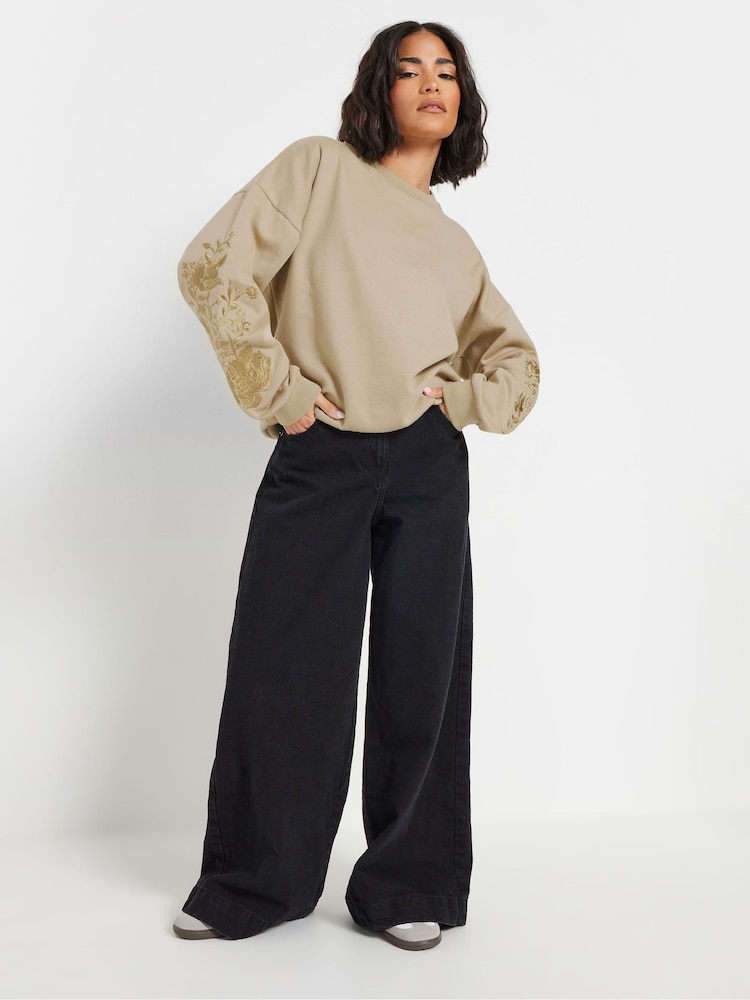 PixieGirl Petite Natural Embellished Sleeve Sweatshirt - Image 2 of 6