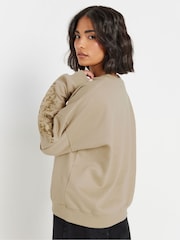 PixieGirl Petite Natural Embellished Sleeve Sweatshirt - Image 3 of 6