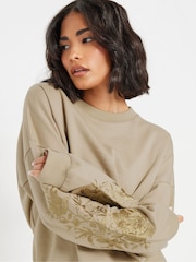 PixieGirl Petite Natural Embellished Sleeve Sweatshirt - Image 4 of 6