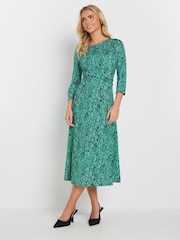 M&Co Green Petite Snake Print Twist Dress - Image 1 of 5