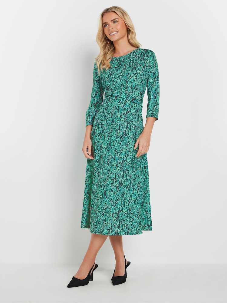 M&Co Green Petite Snake Print Twist Dress - Image 1 of 5