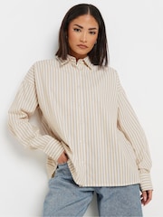 PixieGirl Petite Natural Satin Stripe Tie Back Long Sleeve 100% Cotton Shirt - Image 1 of 6
