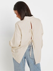 PixieGirl Petite Natural Satin Stripe Tie Back Long Sleeve 100% Cotton Shirt - Image 2 of 6