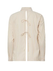PixieGirl Petite Natural Satin Stripe Tie Back Long Sleeve 100% Cotton Shirt - Image 6 of 6