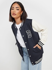 PixieGirl Petite Blue Boston Varsity Bomber Jacket - Image 1 of 6