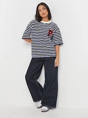PixieGirl Petite White/Blue Stipe Appliqué Short Sleeve Sweat Top - Image 2 of 5