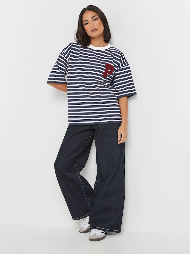 PixieGirl Petite White/Blue Stipe Appliqué Short Sleeve Sweat Top - Image 2 of 5