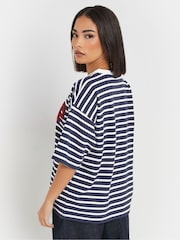 PixieGirl Petite White/Blue Stipe Appliqué Short Sleeve Sweat Top - Image 3 of 5