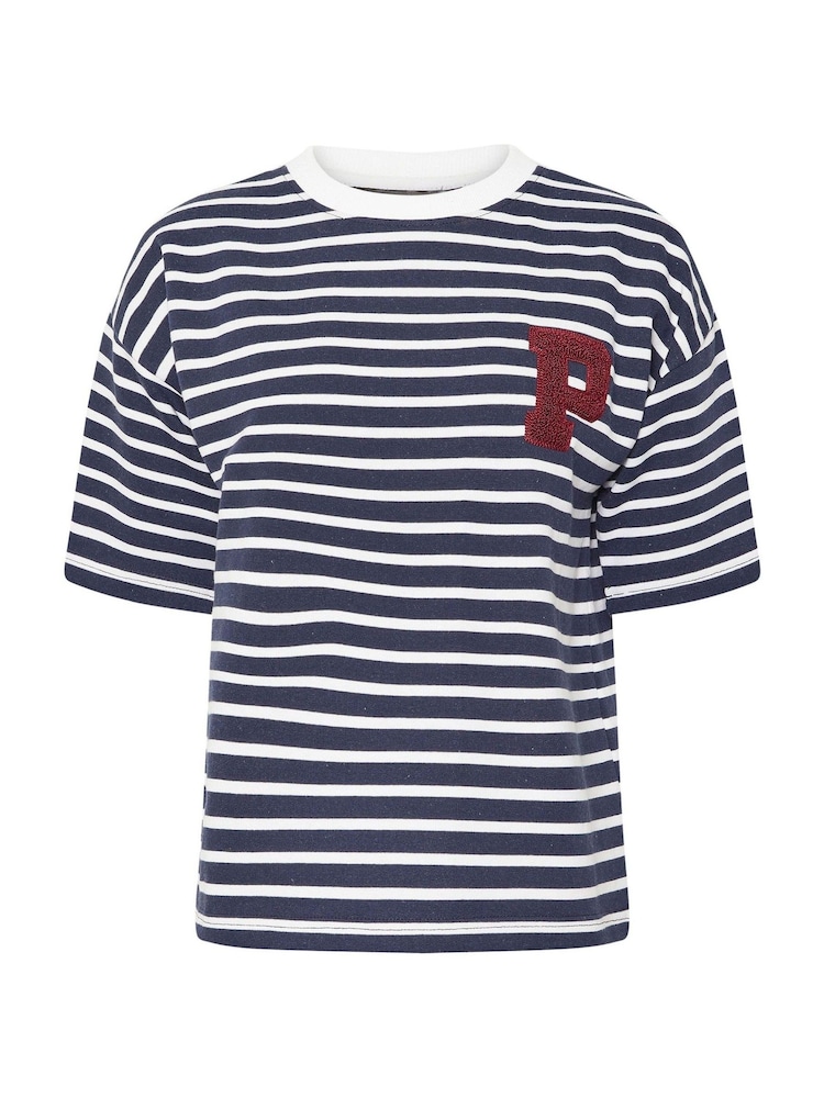 PixieGirl Petite White/Blue Stipe Appliqué Short Sleeve Sweat Top - Image 5 of 5