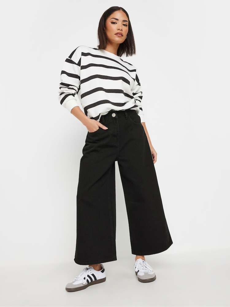 PixieGirl Petite Black Wide Leg Denim Cropped 100% Cotton Jeans - Image 3 of 6