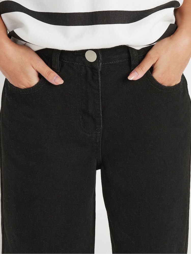 PixieGirl Petite Black Wide Leg Denim Cropped 100% Cotton Jeans - Image 5 of 6