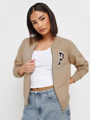 PixieGirl Petite Natural Embroidered Sweat Bomber Jacket - Image 1 of 5