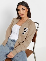 PixieGirl Petite Natural Embroidered Sweat Bomber Jacket - Image 4 of 5