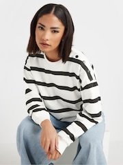PixieGirl Petite Black Mono Button Stripe Sweatshirt - Image 1 of 4