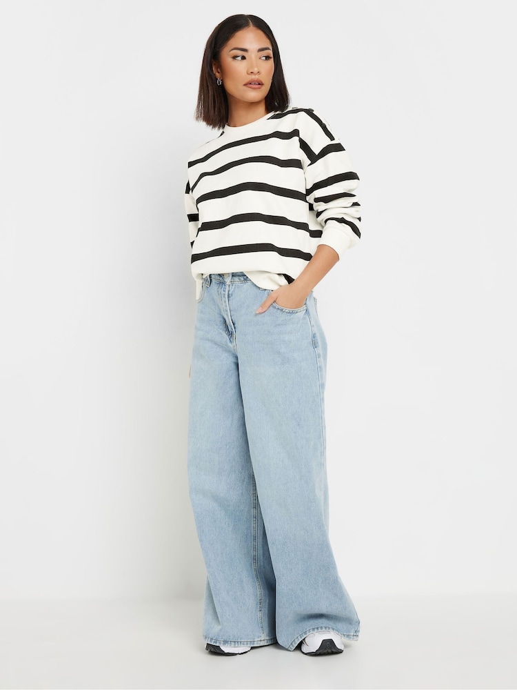PixieGirl Petite Black Mono Button Stripe Sweatshirt - Image 2 of 4