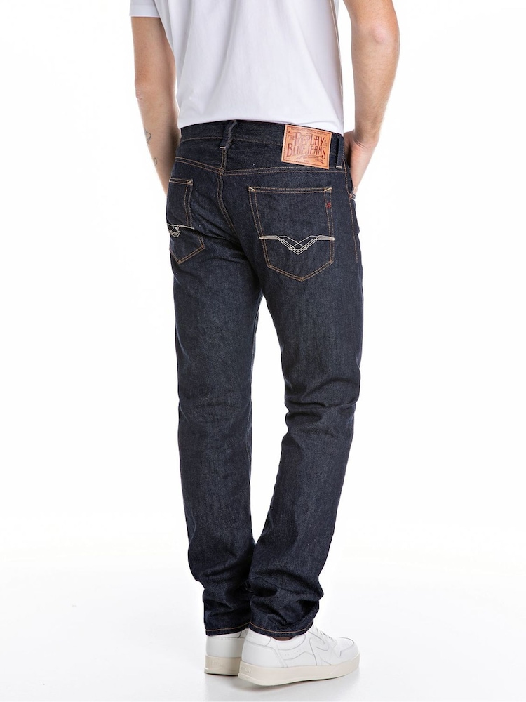 Replay Denim Dark Blue Deryck Straight Jeans - Image 2 of 3 Replay Denim Dark Blue Deryck Straight Jeans - Image 2 of 3