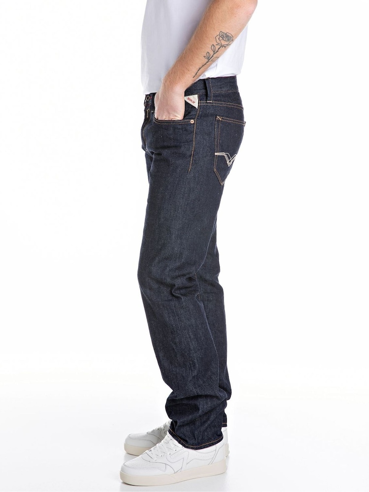 Replay Denim Dark Blue Deryck Straight Jeans - Image 3 of 3 Replay Denim Dark Blue Deryck Straight Jeans - Image 3 of 3