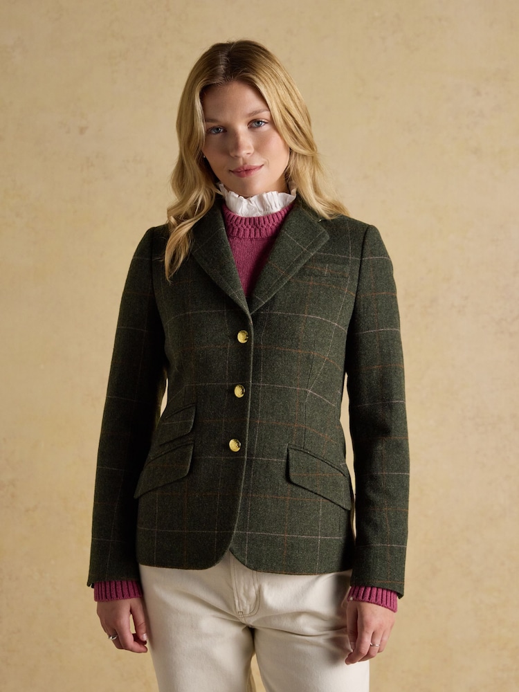 Joules Canterly Green Herringbone Tweed Hacking Jacket - Image 1 of 11 Joules Canterly Green Herringbone Tweed Hacking Jacket - Image 1 of 11