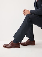 Brown Contrast Sole Leather Oxford Toecap Shoes - Image 1 of 4