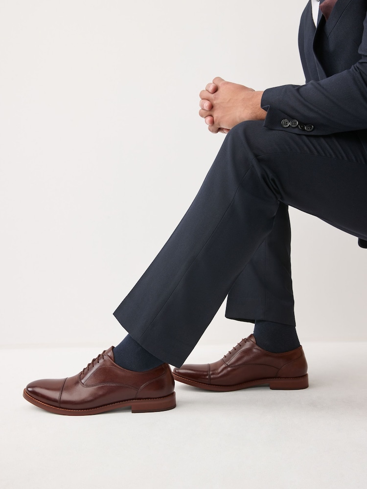 Brown Contrast Sole Leather Oxford Toecap Shoes - Image 1 of 4