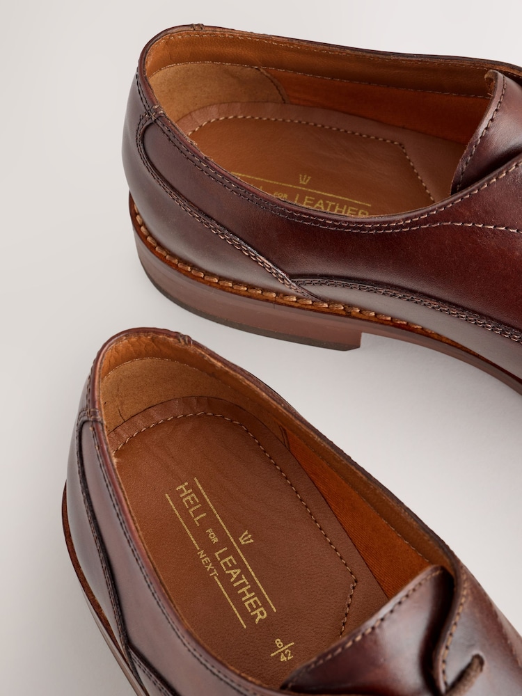 Brown Contrast Sole Leather Oxford Toecap Shoes - Image 4 of 4