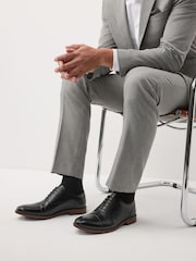 Black Contrast Sole Leather Oxford Toecap Shoes - Image 1 of 6
