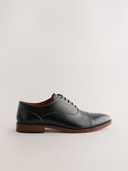 Black Contrast Sole Leather Oxford Toecap Shoes - Image 2 of 6