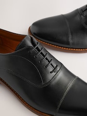 Black Contrast Sole Leather Oxford Toecap Shoes - Image 4 of 6