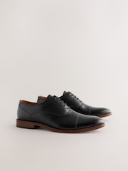 Black Contrast Sole Leather Oxford Toecap Shoes - Image 6 of 6
