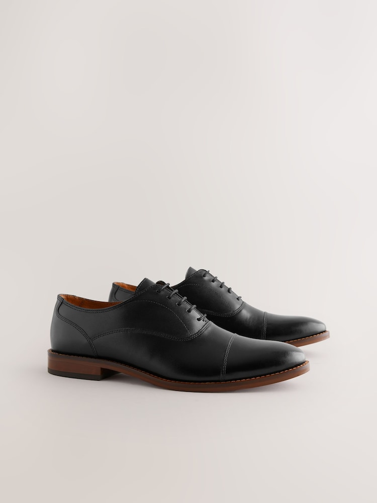 Black Contrast Sole Leather Oxford Toecap Shoes - Image 6 of 6