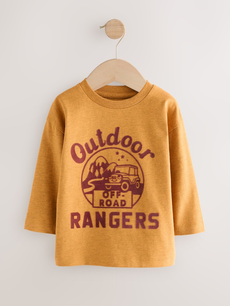 Ochre Yellow Outdoor Ranger Long Sleeve Graphic Print T-Shirt (3mths-7yrs) - Image 1 of 4
