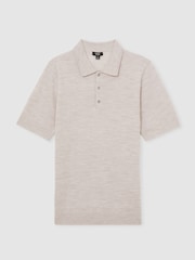 Wicker Brown Melange - Reiss Manor Merino Wool Short Sleeve Polo Shirt - Image 2 of 5